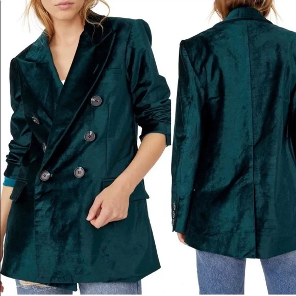 Free People Ashby Double Breasted Velvet Blazer Large Rare Blogger Mob Wife